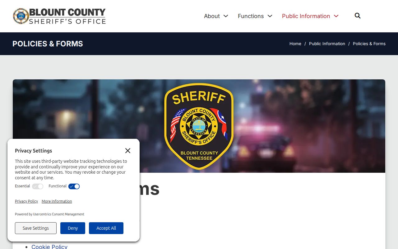 BCSO policies and forms page with its public information and records links
