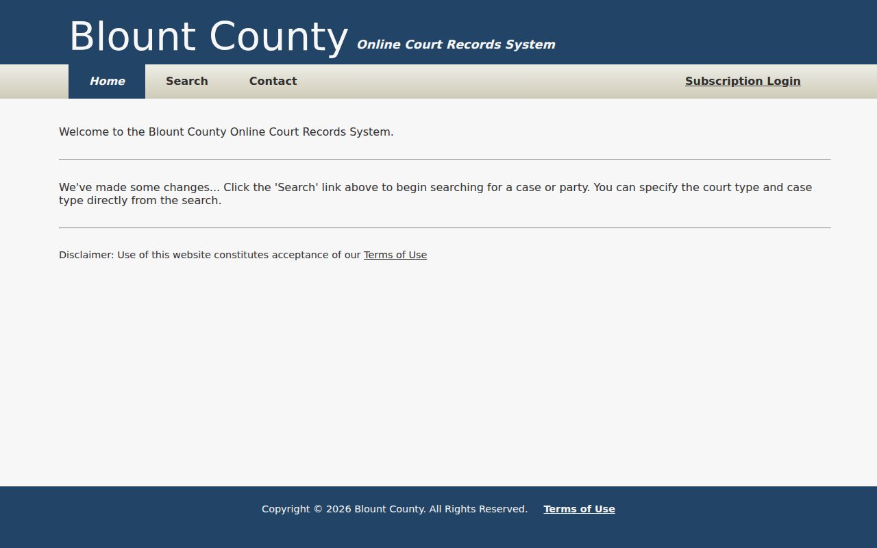 Public Blount County court-search form for locating case records