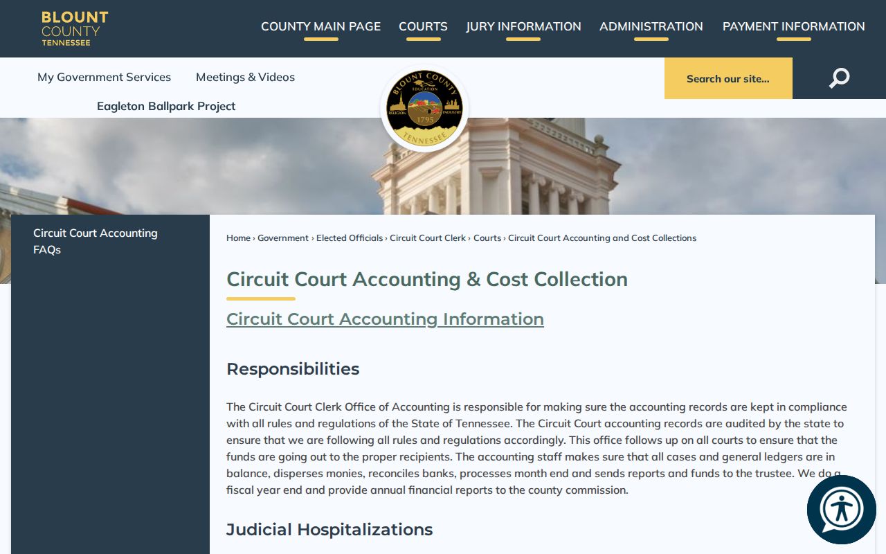 Blount County Circuit Court Cost Collection instructions and payment kiosk information