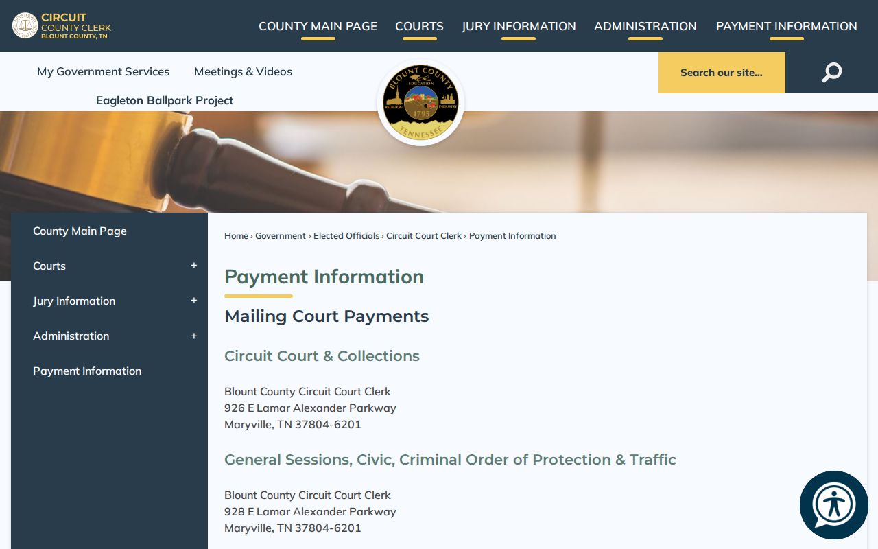 Blount County court payment page with accepted methods