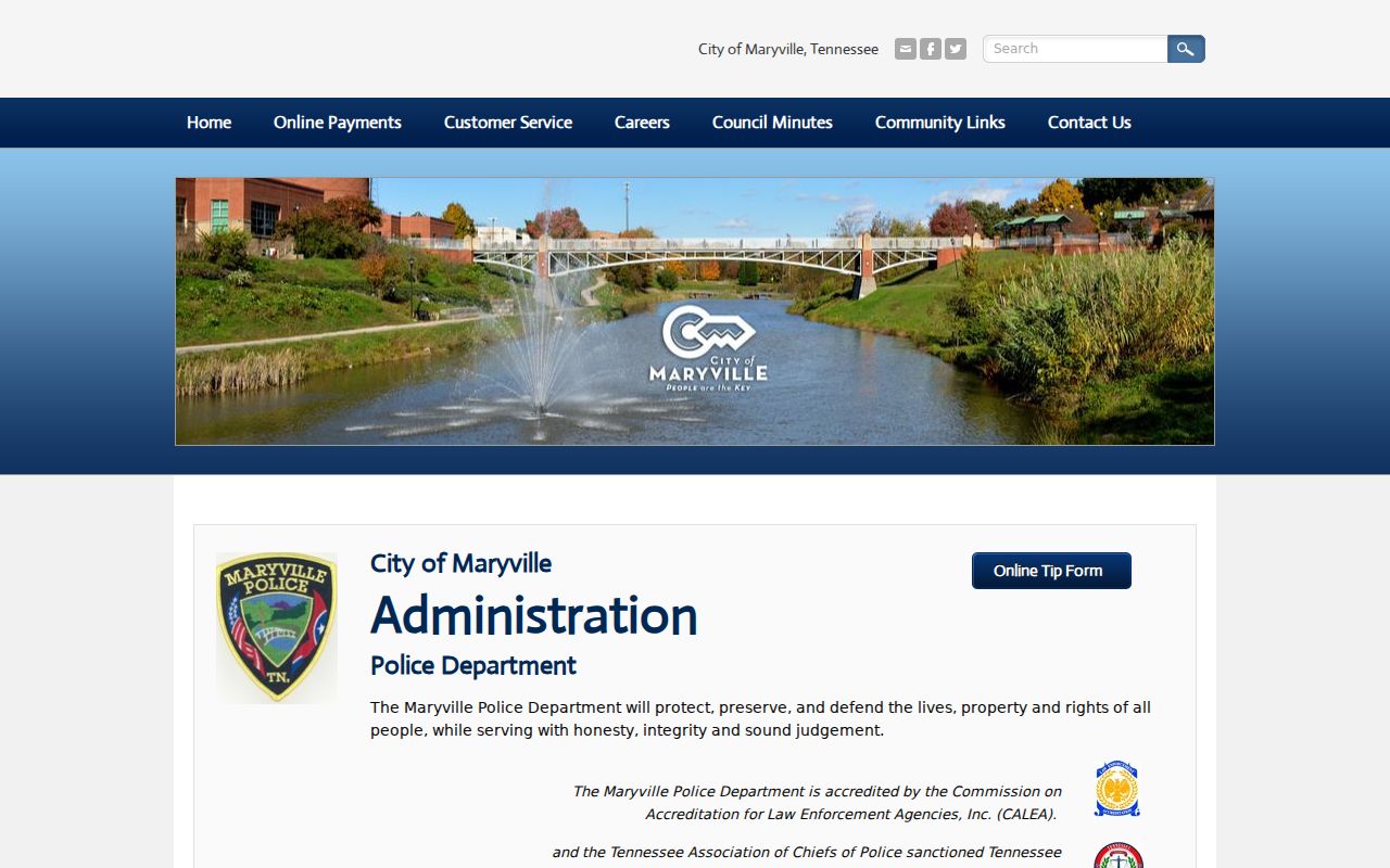 Maryville Police page describing municipal court citations and clerk payment instructions