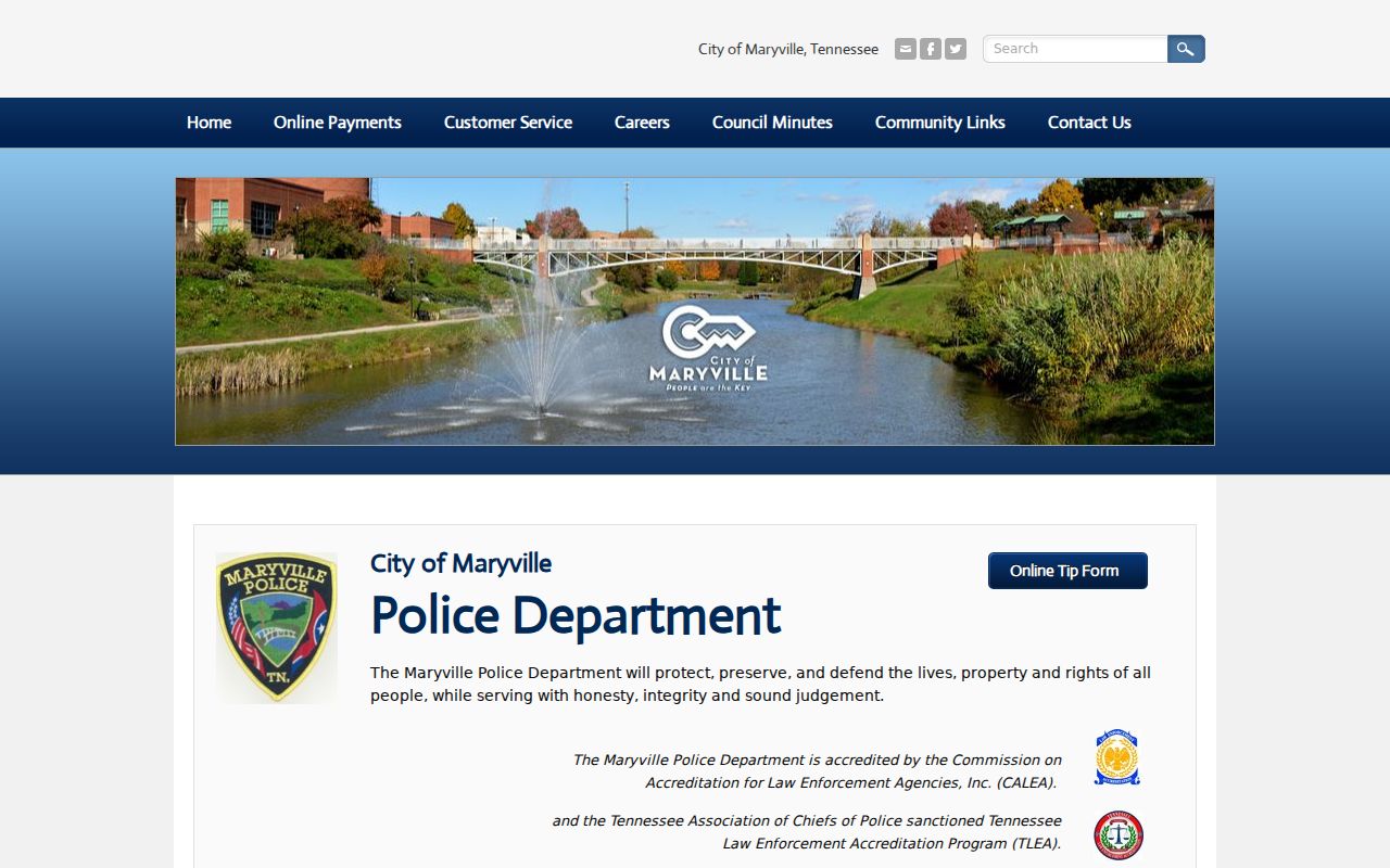 Maryville Police Department official page with city contact information