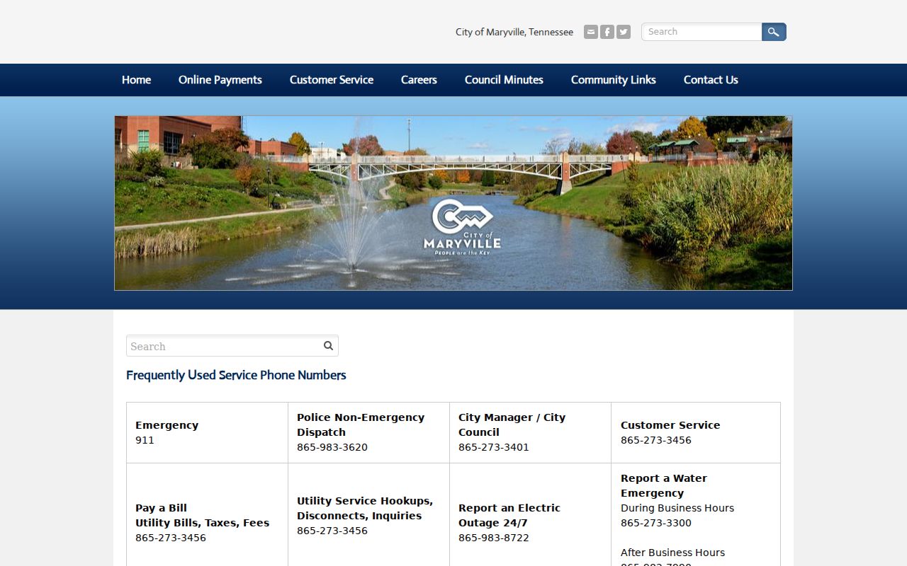 Maryville city phone directory with police and municipal-court contacts