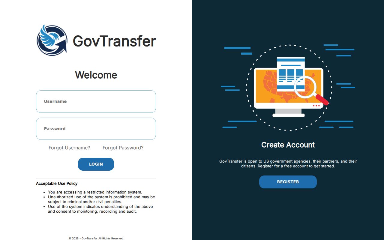 GovTransfer login screen used to access the sheriff's public-record request gateway